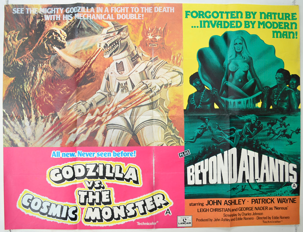 Godzilla Vs The Cosmic Monster / Beyond Atlantis  (Double Bill)  Original Quad Poster - Film Poster - Movie Poster 