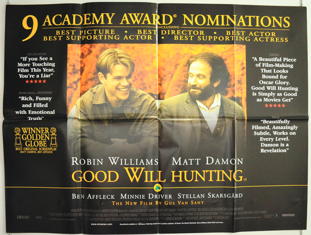 Good Will Hunting  (Golden Globes Version)   Original British Quad Poster - Film Poster - Movie Poster 