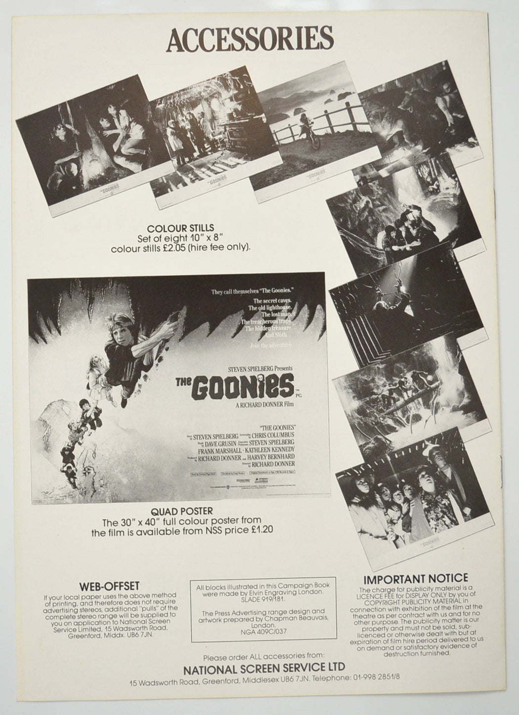 THE GOONIES Cinema Exhibitors Campaign Pressbook - BACK 