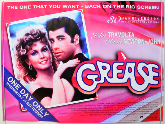 Grease  (30th Anniversary Park Circus re-release)   Original British Quad Poster - Film Poster - Movie Poster 