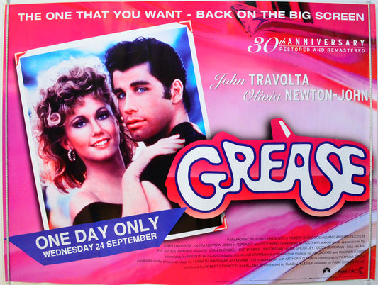 Grease  (30th Anniversary Park Circus re-release)   Original British Quad Poster - Film Poster - Movie Poster 