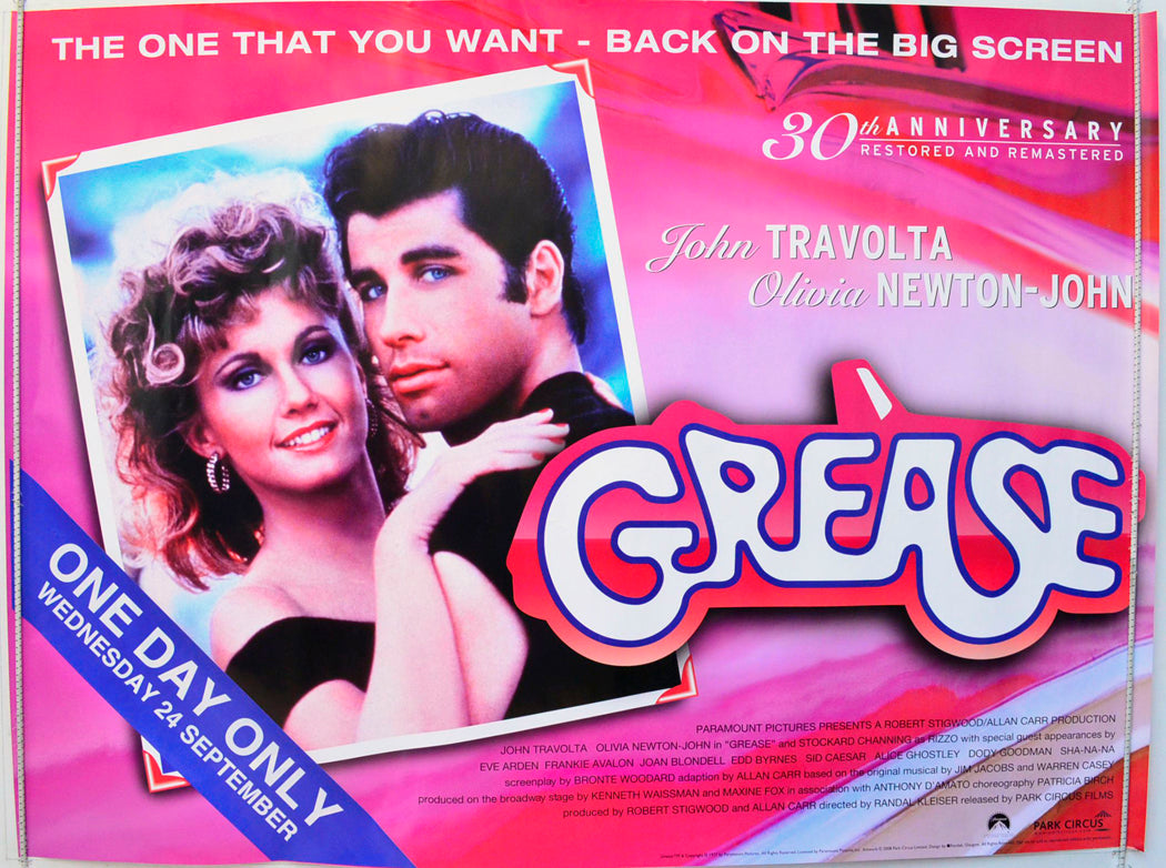 Grease  (30th Anniversary Park Circus re-release)   Original British Quad Poster - Film Poster - Movie Poster 