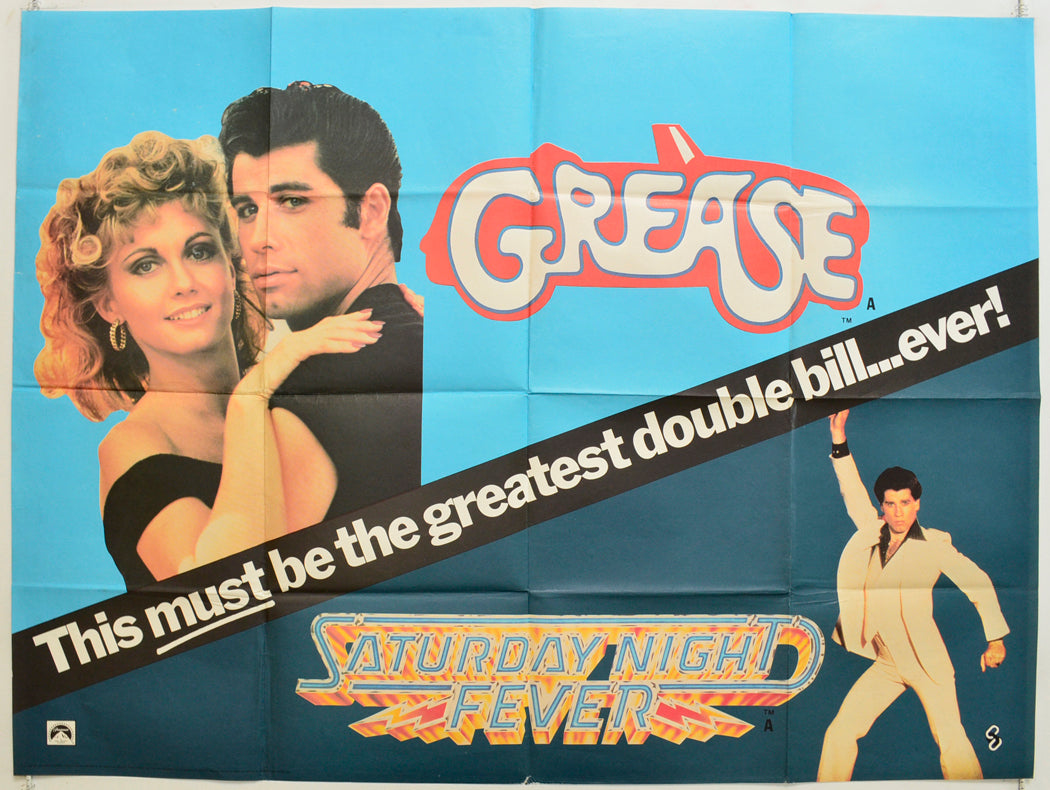 Grease / Saturday Night Fever  (Double Bill)  Original Quad Poster - Film Poster - Movie Poster 