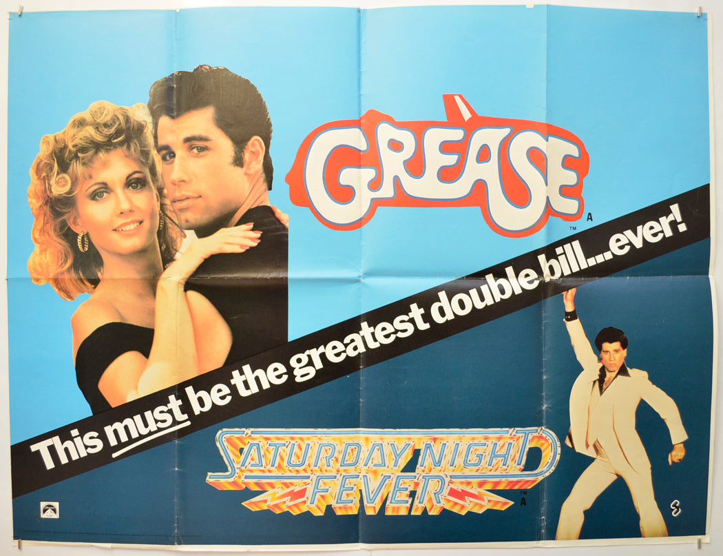 Grease / Saturday Night Fever (Double Bill)  Original Quad Poster - Film Poster - Movie Poster