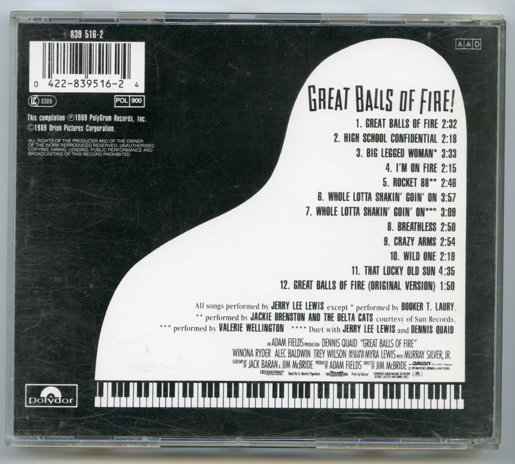 GREAT BALLS OF FIRE Original CD Soundtrack (back) 