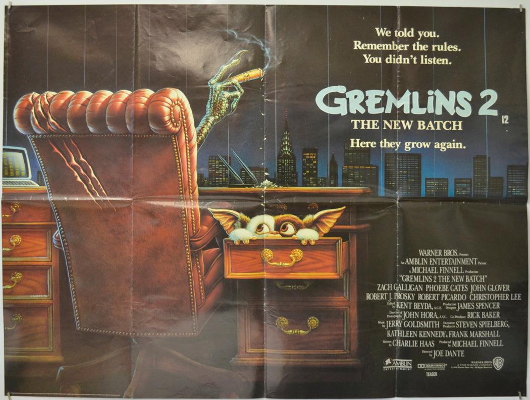 Gremlins 2 - The New Batch  Original Quad Poster - Film Poster - Movie Poster