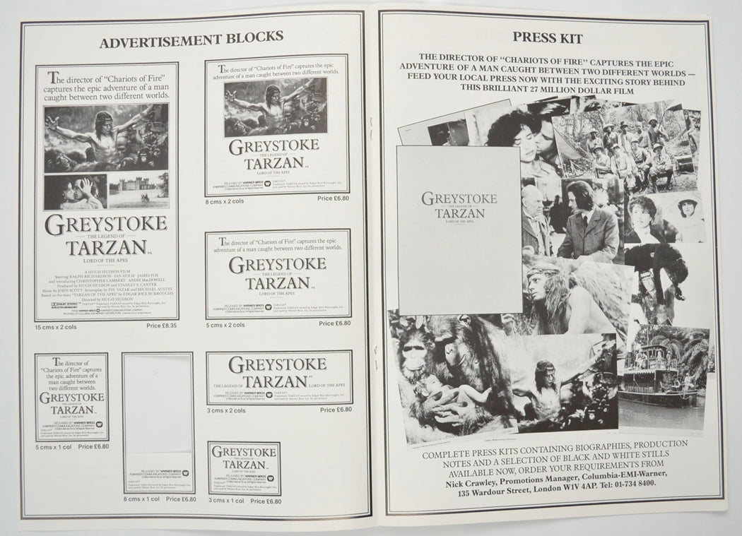 GREYSTOKE : THE LEGEND OF TARZAN Cinema Exhibitors Campaign Pressbook - INSIDE 