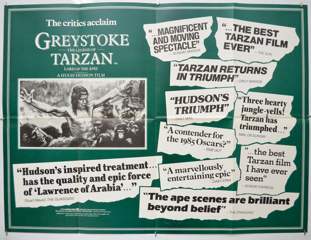 Greystoke : The Legend Of Tarzan (Reviews Version)  - Original Quad Poster - Film Poster - Movie Poster