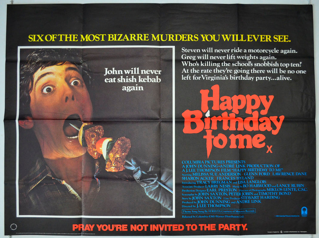 Happy Birthday To Me Original British Quad Poster - Movie Poster