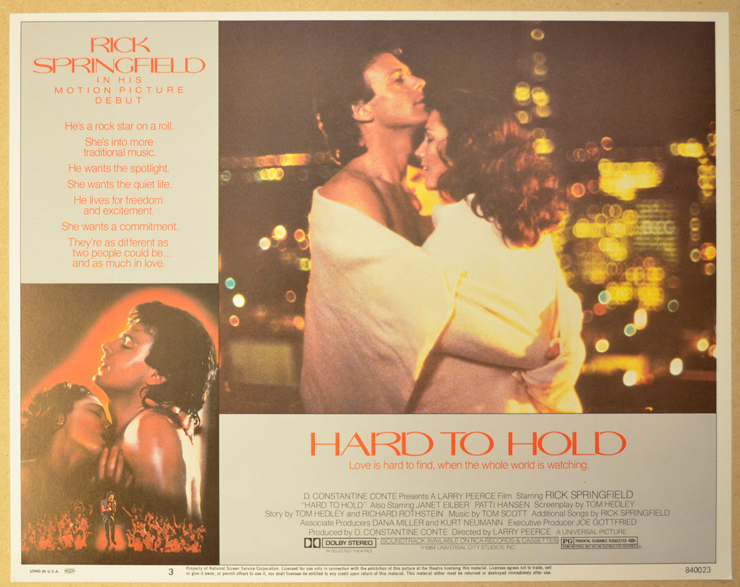 HARD TO HOLD (Card 3) Cinema Lobby Card Set 