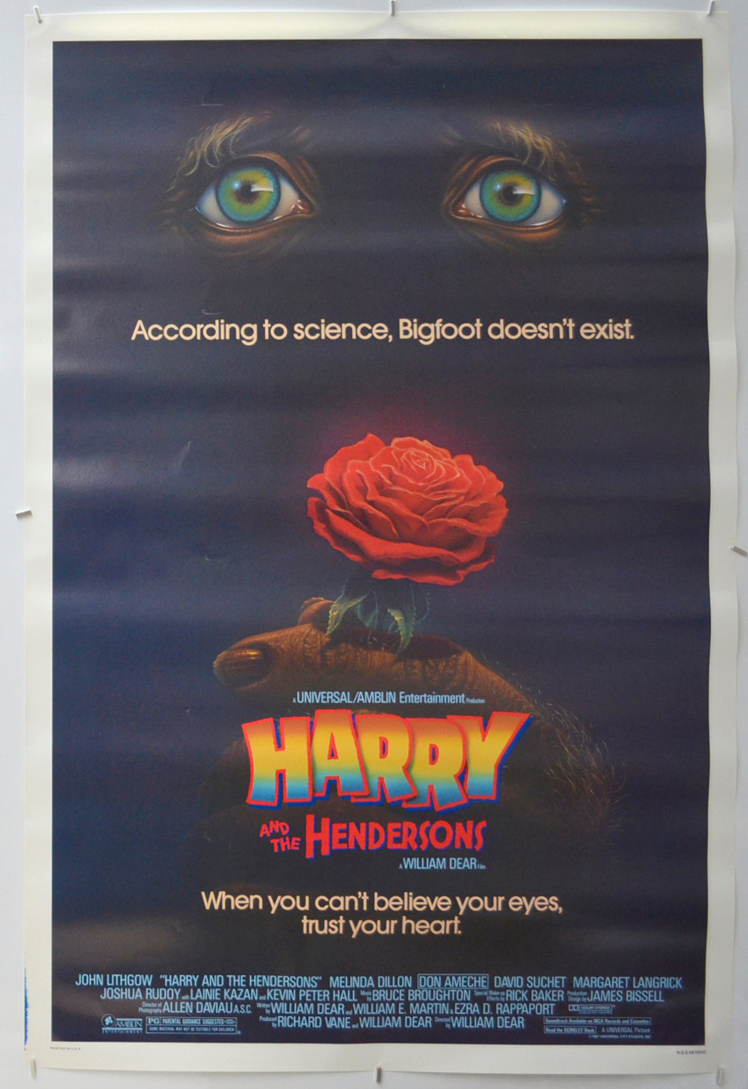 Harry And The Hendersons (a.k.a. Bigfoot And The Hendersons) Original One Sheet Poster - Film Poster - Movie Poster