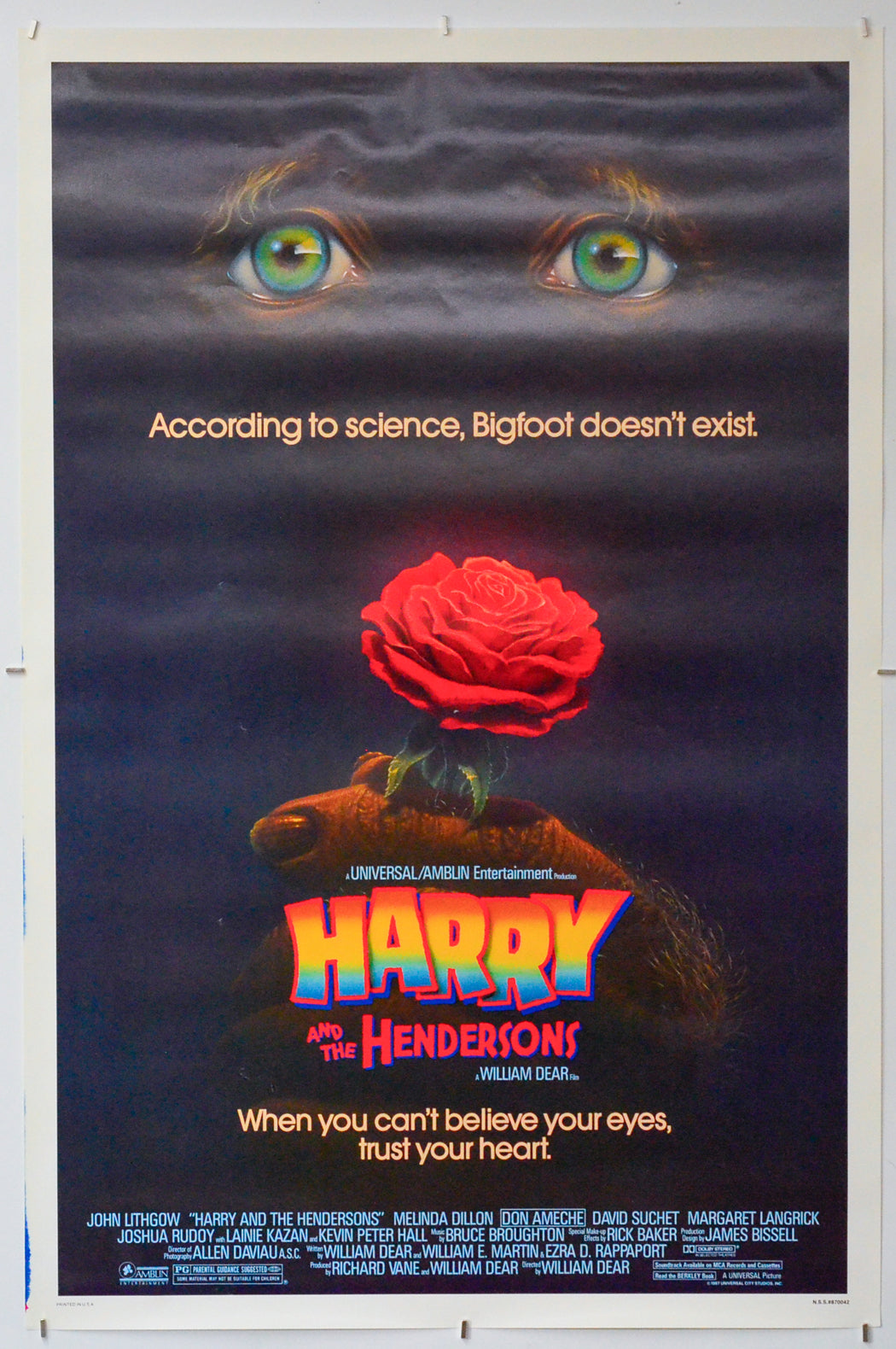Harry And The Hendersons - Original One Sheet Poster - Film Poster - Movie Poster 