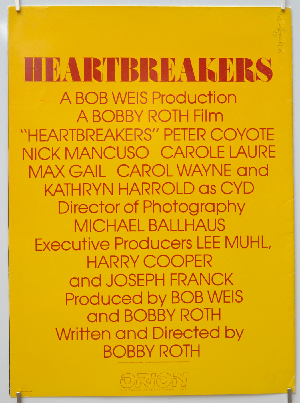 HEARTBREAKERS (Back) Cinema Promotional Poster 