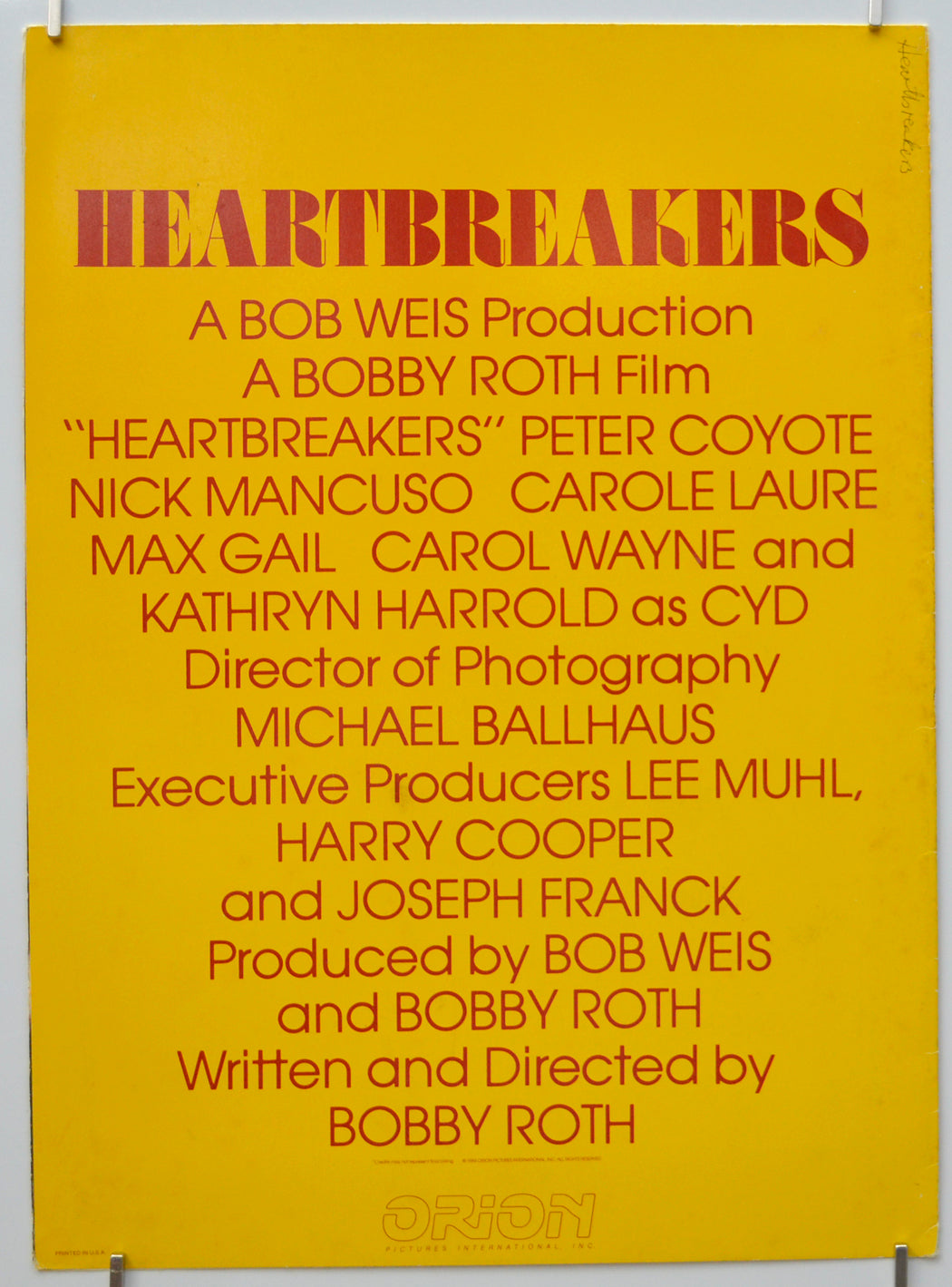 HEARTBREAKERS (Back) Cinema Promotional Poster 