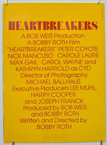 HEARTBREAKERS (Back) Cinema Promotional Poster 