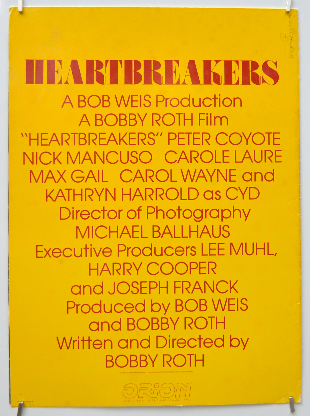 HEARTBREAKERS (Back) Cinema Promotional Poster 