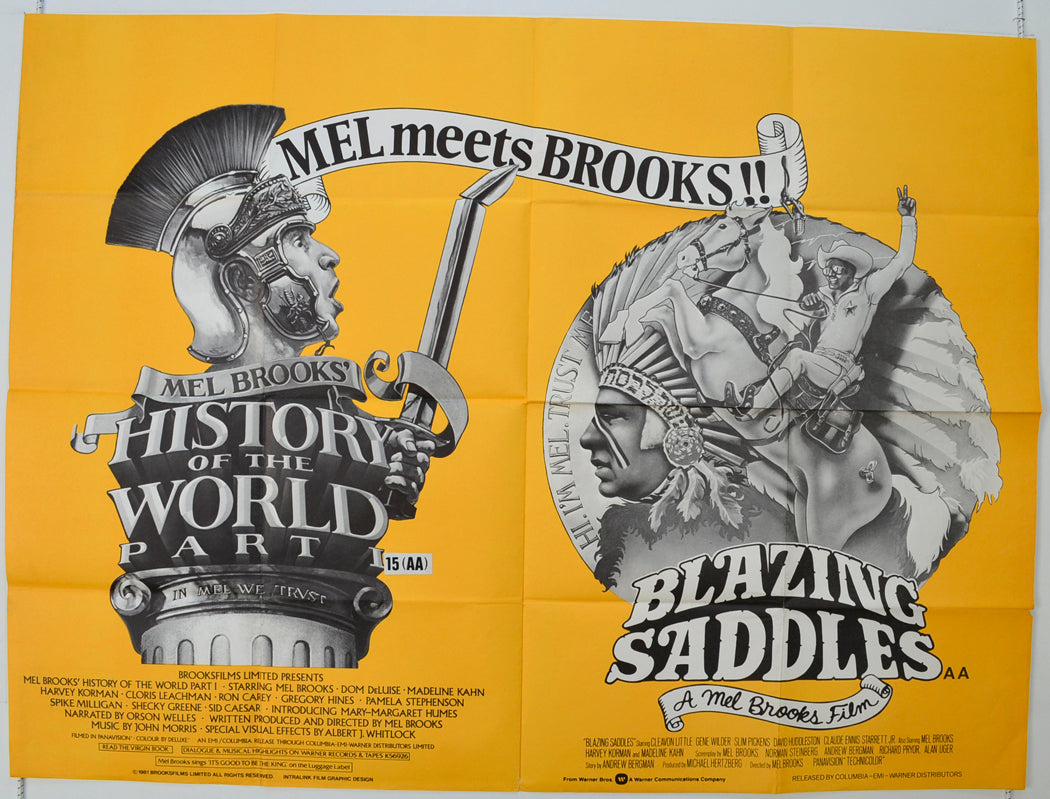 History Of The World Part 1 / Blazing Saddles  (Double Bill)  Original Quad Poster - Film Poster - Movie Poster 