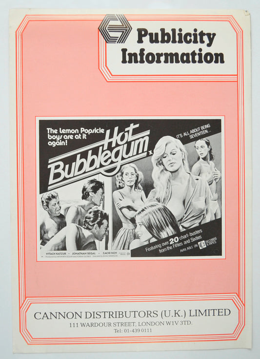 Hot Bubblegum Original 4 Page Cinema Exhibitors Campaign Pressbook (UK)