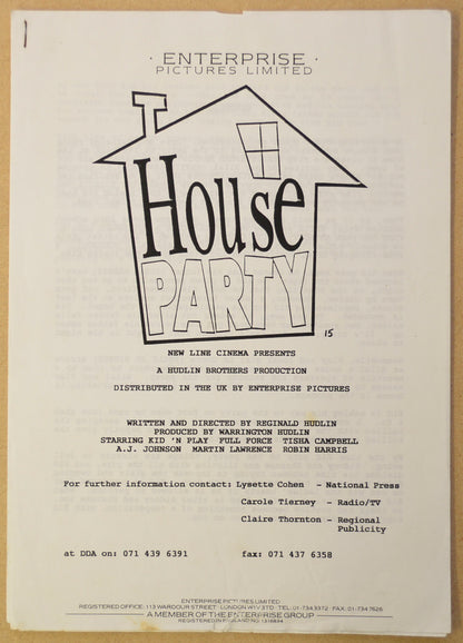 HOUSE PARTY Original Cinema Press Kit – Production Info 