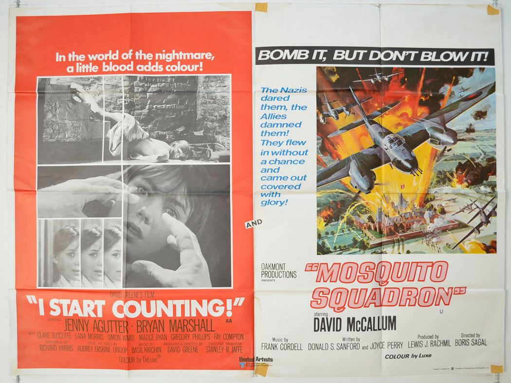 I Start Counting / The Mosquito Squadron  (Double Bill)  Original Quad Poster - Film Poster - Movie Poster 