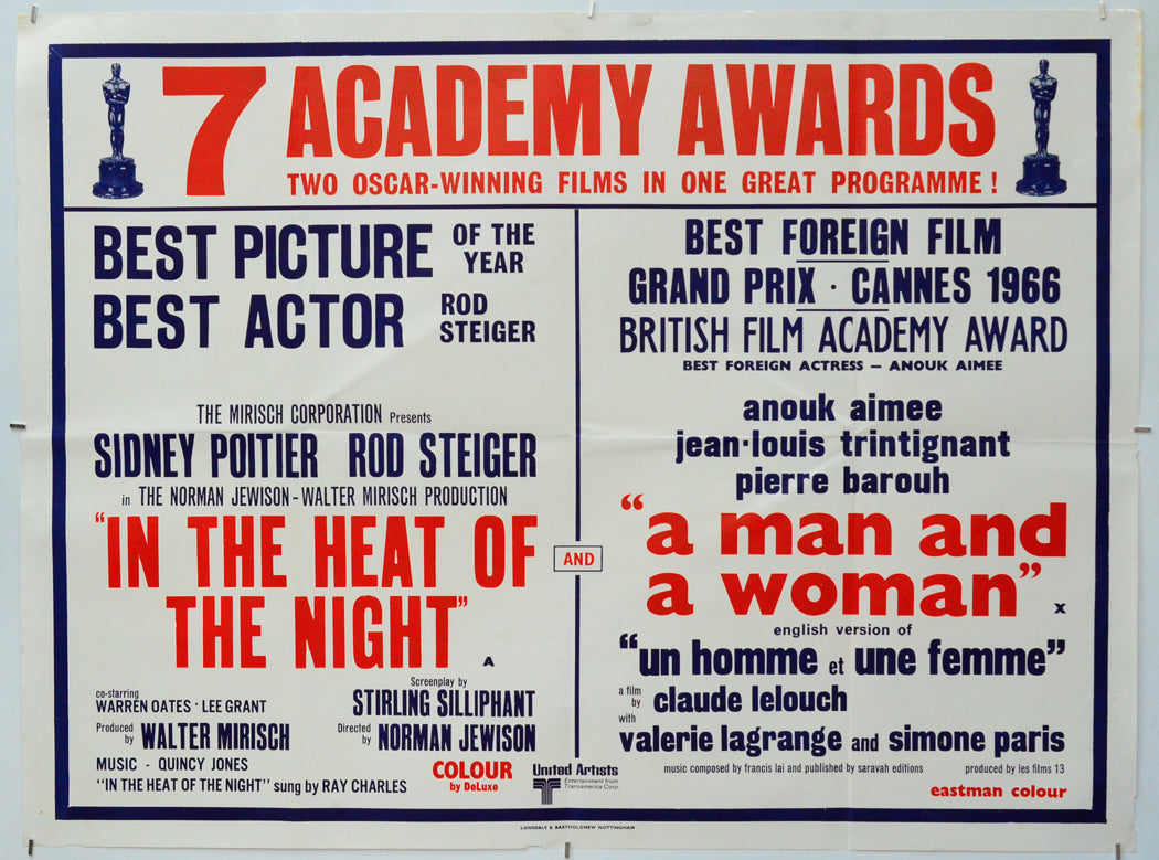 In The Heat Of The Night / A Man And A Woman - Original Quad Poster - Film Poster - Movie Poster