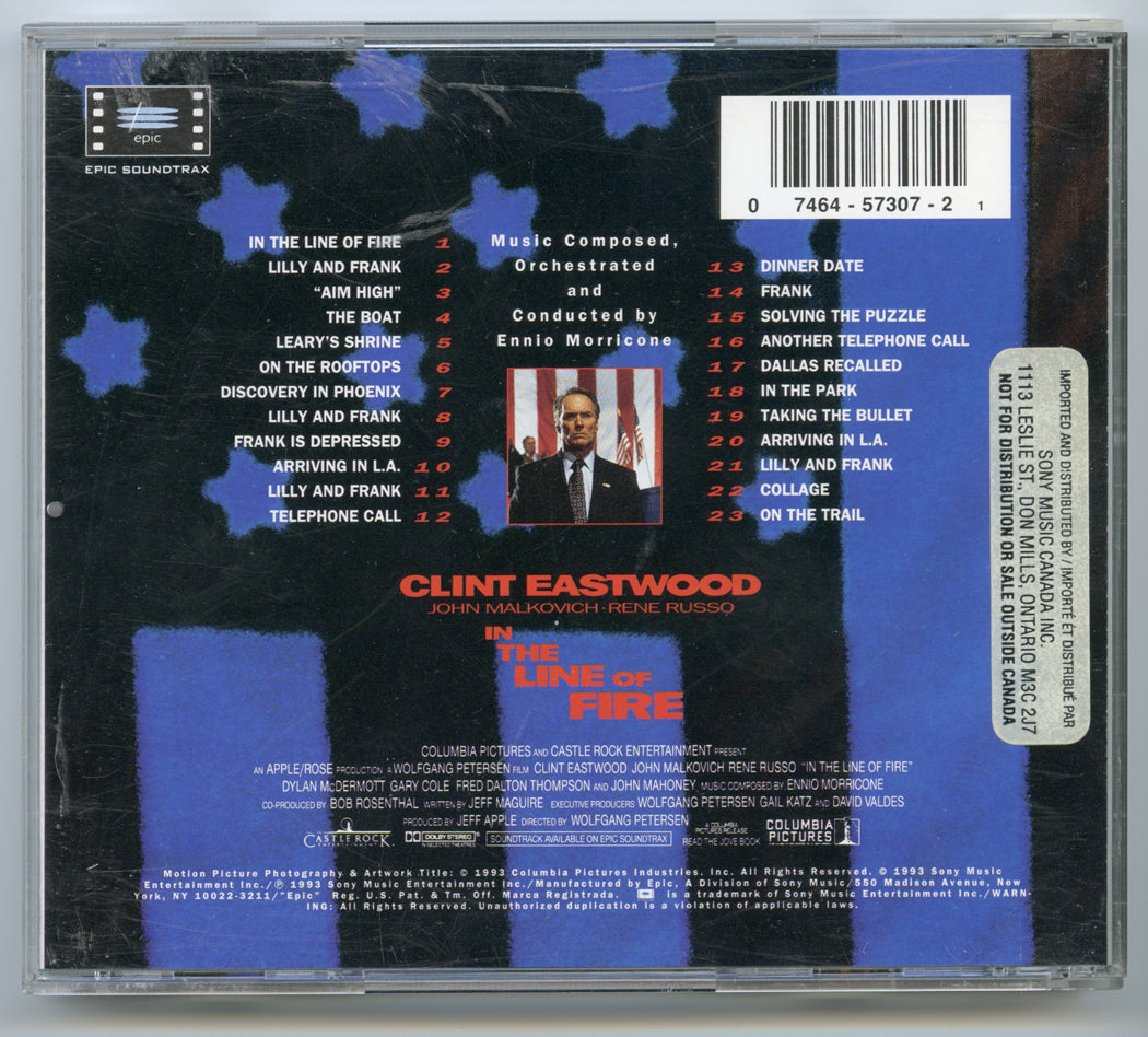 IN THE LINE OF FIRE Original CD Soundtrack (back) 