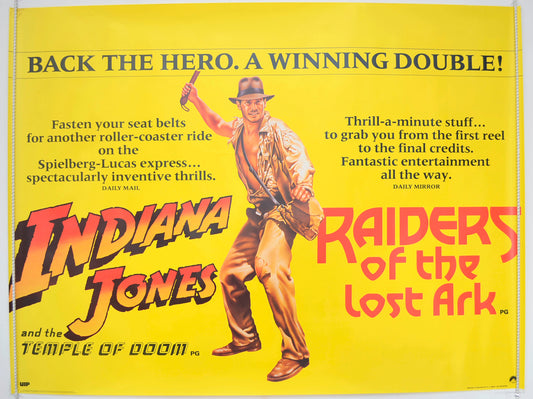 Indiana Jones And The Temple Of Doom / Raiders Of The Lost Ark  Original British Quad Poster - Film Poster - Movie Poster 