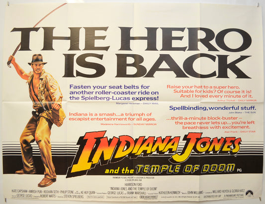 Indiana Jones And The Temple Of Doom Original Quad Poster - Film Poster - Movie Poster