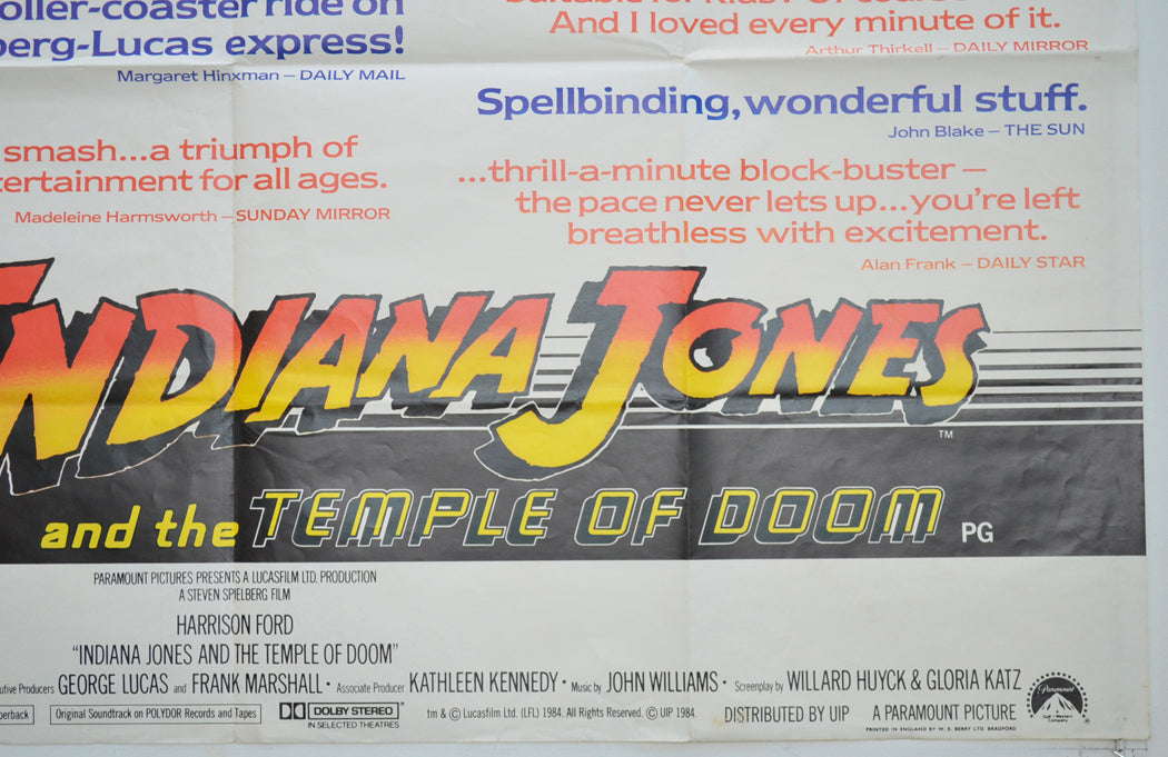 INDIANA JONES AND THE TEMPLE OF DOOM (Bottom Right) Cinema Quad Movie Poster 