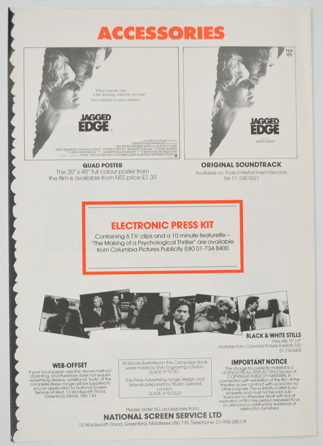 JAGGED EDGE Cinema Exhibitors Campaign Pressbook - BACK  