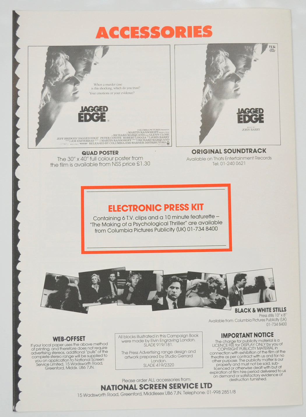 JAGGED EDGE Cinema Exhibitors Campaign Pressbook - BACK  