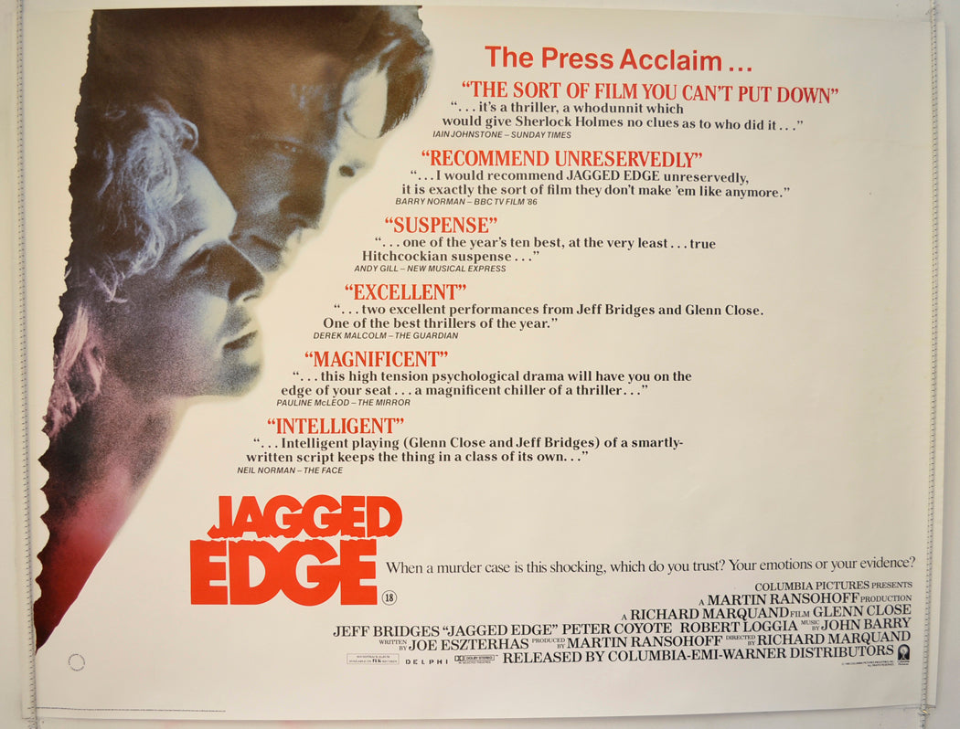 Jagged Edge  (Reviews Version)   Original Quad Poster - Film Poster - Movie Poster  