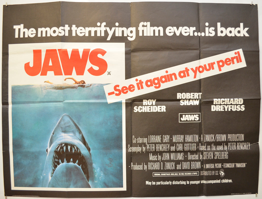 Jaws (1976 re-release poster) Original Quad Poster - Film Poster - Movie Poster