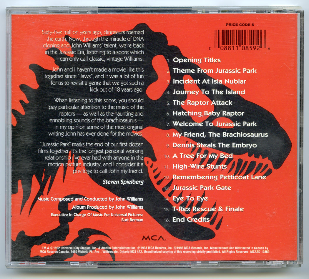 JURASSIC PARK Original CD Soundtrack (back) 