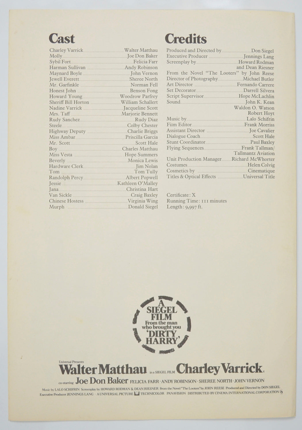 KILL CHARLEY VARRICK Cinema Exhibitors Campaign Pressbook - BACK  