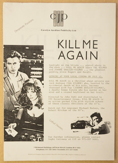 KILL ME AGAIN Original Cinema Press Kit – Production Info 