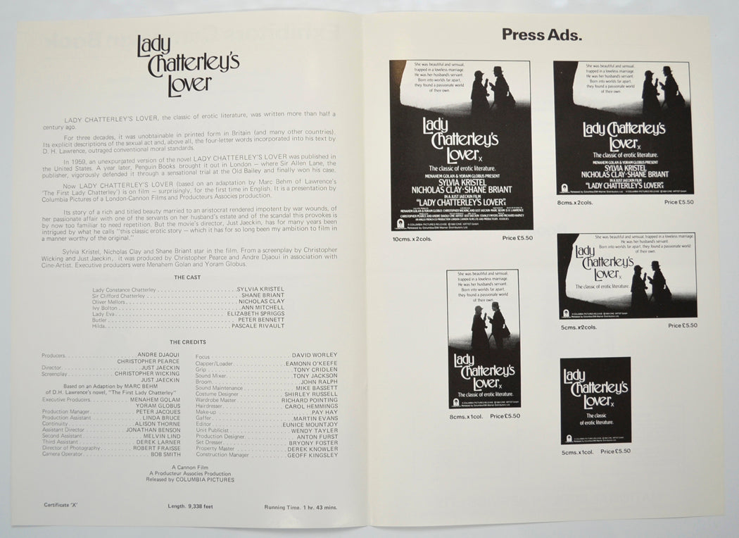 LADY CHATTERLEY’S LOVER Cinema Exhibitors Campaign Pressbook - INSIDE 