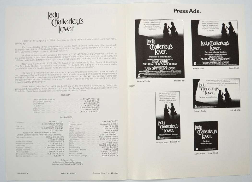 LADY CHATTERLEY’S LOVER Cinema Exhibitors Campaign Pressbook - INSIDE 