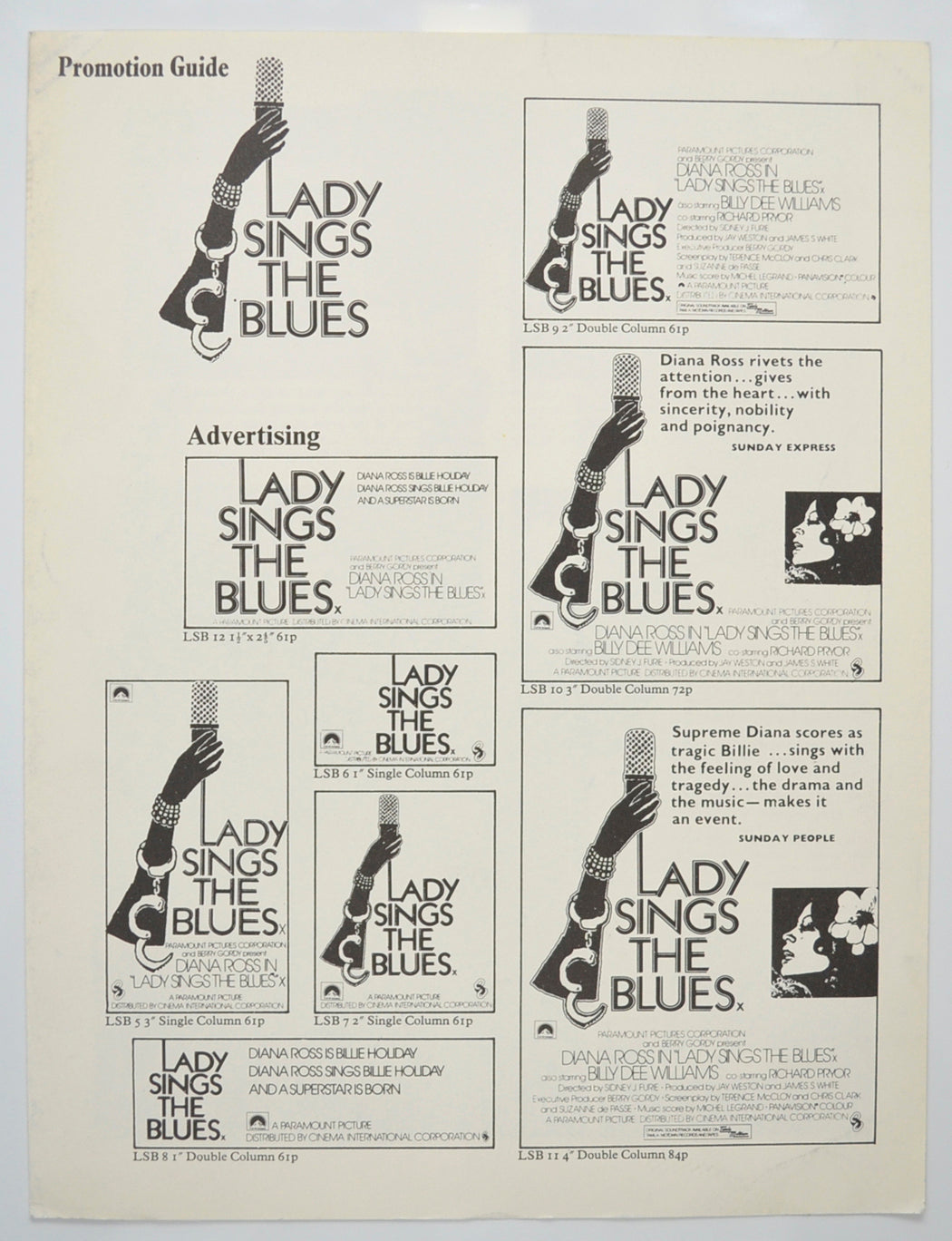 Lady Sings The Blues Original 4 Page Cinema Exhibitors Campaign Pressbook (UK)