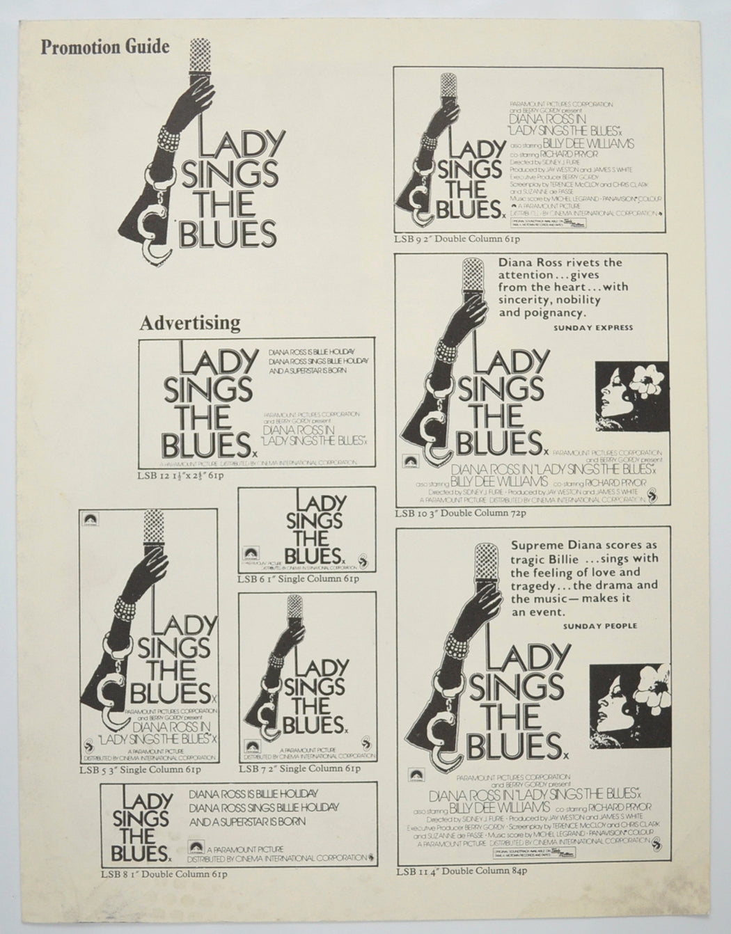 Lady Sings The Blues Original 4 Page Cinema Exhibitors Campaign Pressbook (UK)