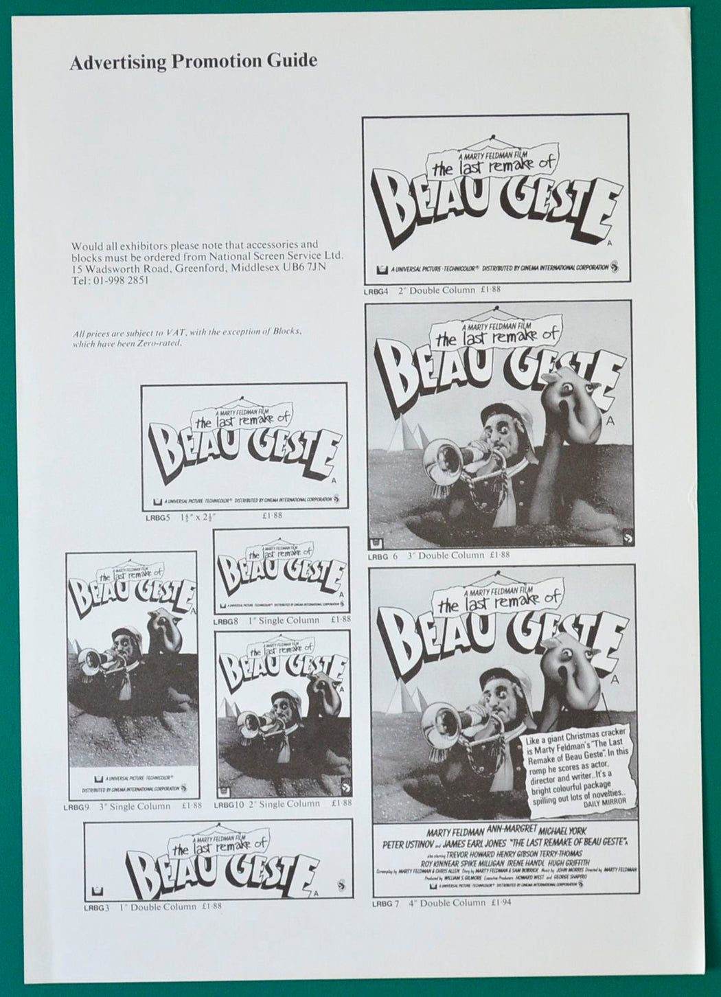 Last Remake Of Beau Geste - Advertising Guide Sheet