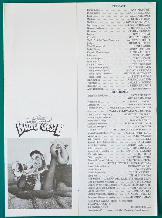 The Last Remake Of Beau Geste    Original Cinema Exhibitors Synopsis / Credits Sheet  + Advertising Guide Sheet    