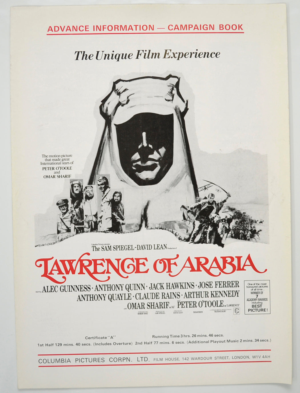 Lawrence Of Arabia Original 4 Page Cinema Exhibitors Campaign Pressbook (UK) + 2 additional single sheet supplements