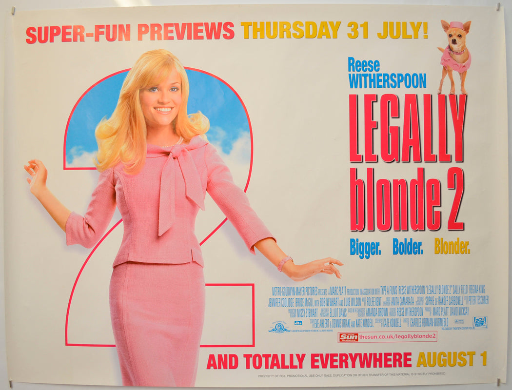 Legally Blonde 2  (Teaser / Advance Version) Original Quad Poster - Film Poster - Movie Poster  