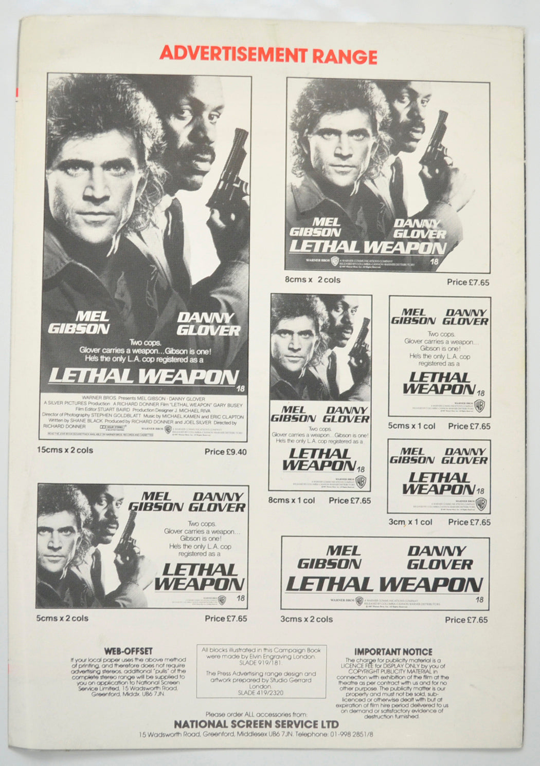 LETHAL WEAPON Cinema Exhibitors Campaign Pressbook - BACK  