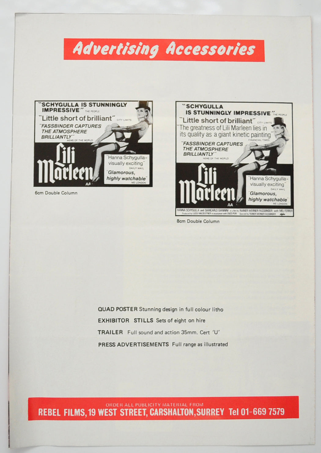 LILI MARLEEN Cinema Exhibitors Campaign Pressbook - BACK  