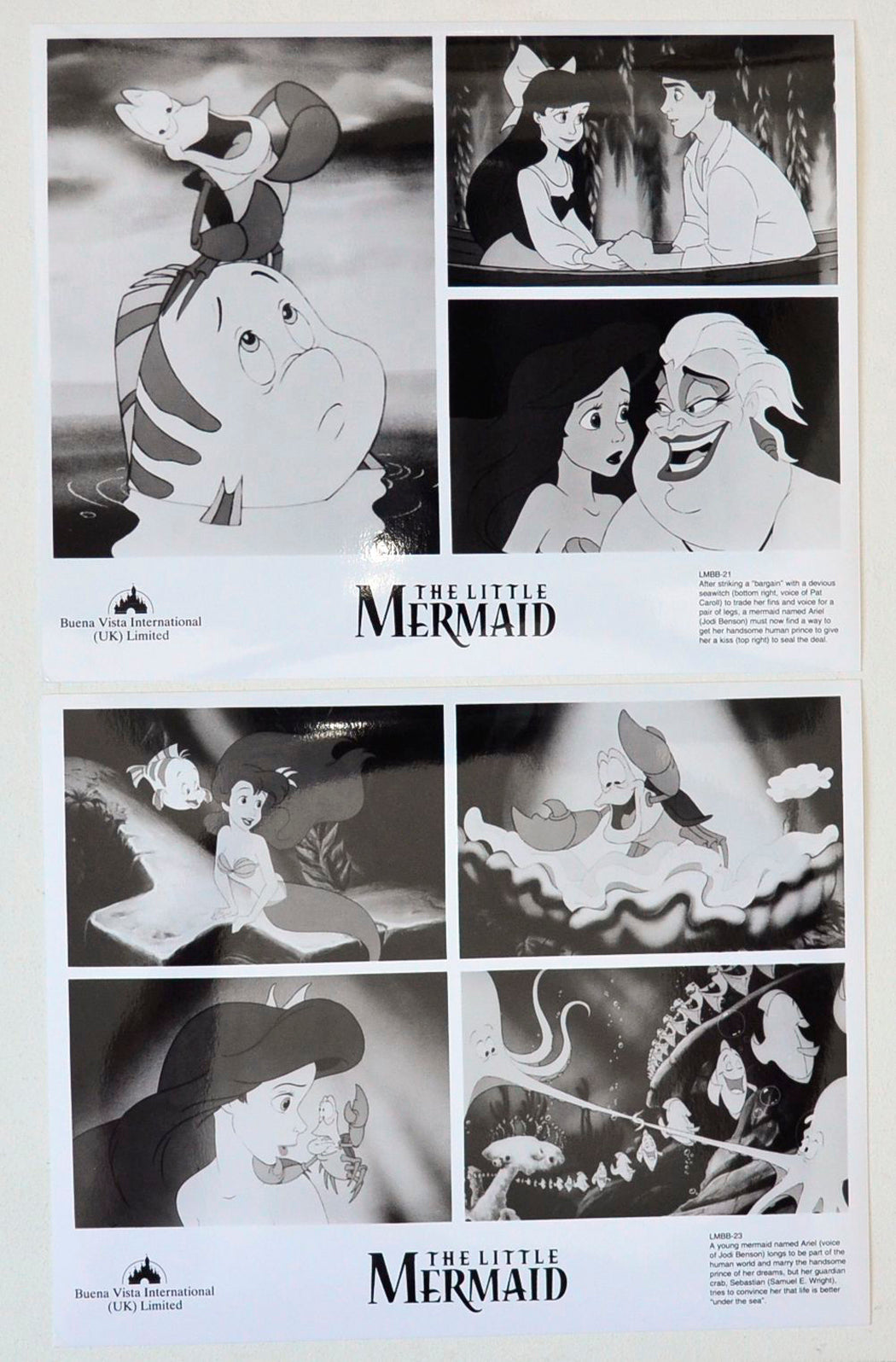 The Little Mermaid    2 Original Cinema Front Of House (FOH) Black And White Stills – Press Stills – Movie Stills     