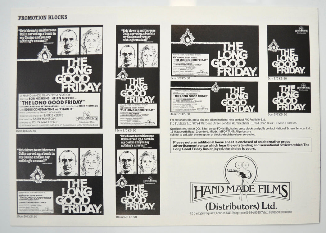 THE LONG GOOD FRIDAY Cinema Exhibitors Campaign Pressbook - BACK  