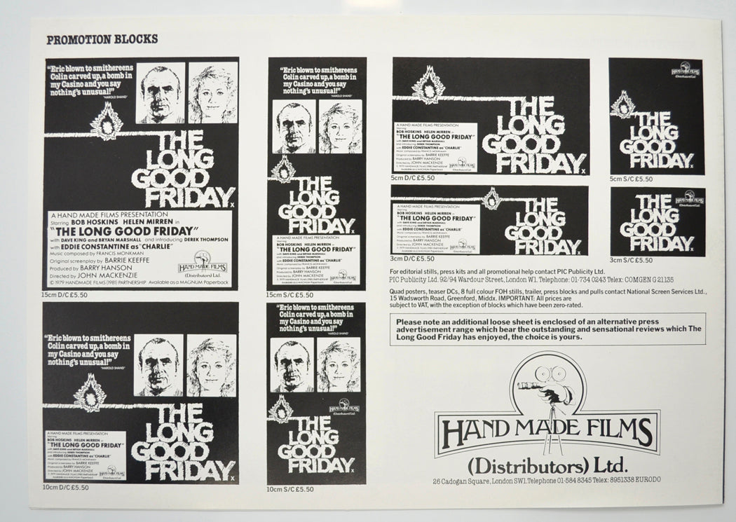 THE LONG GOOD FRIDAY Cinema Exhibitors Campaign Pressbook - BACK  