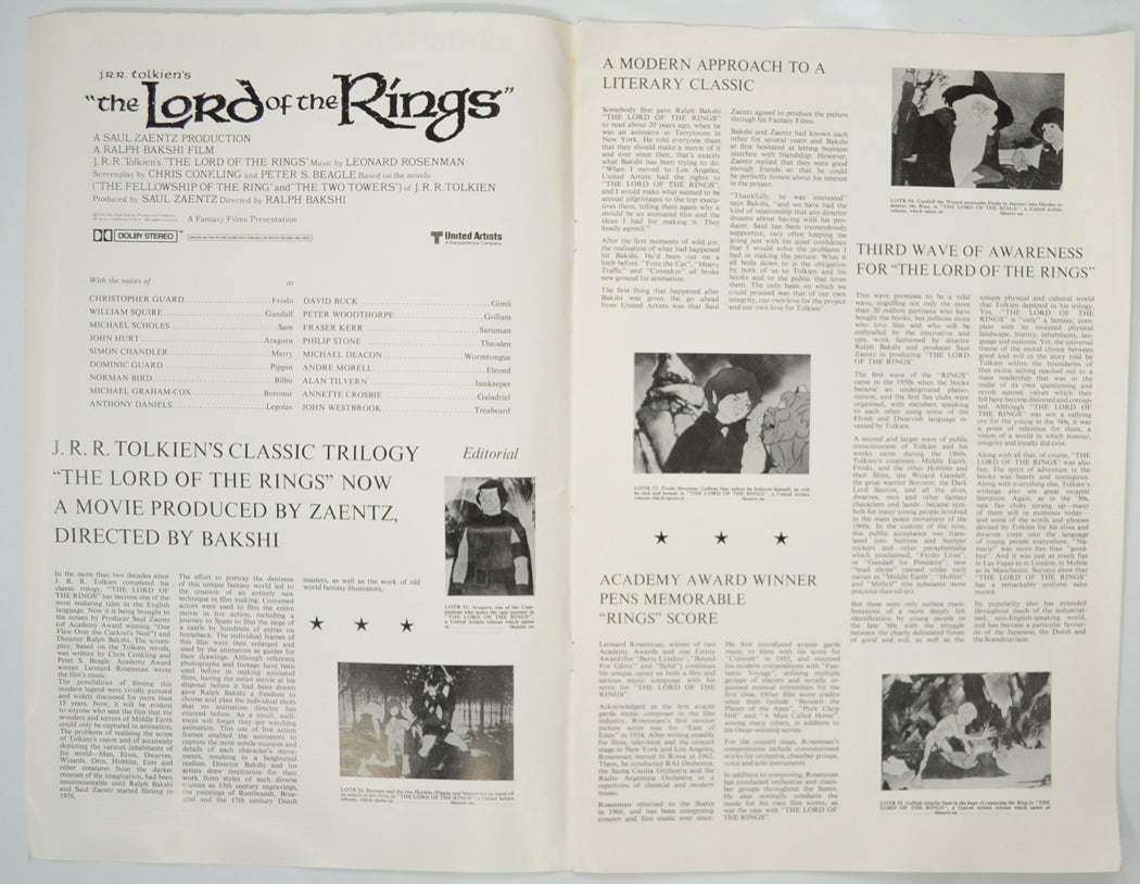 LORD OF THE RINGS Cinema Exhibitors Campaign Pressbook - INSIDE 